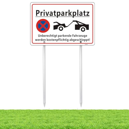 Felexdo Schild Privatparkplatz Parken Verboten mit pfosten Aluminium Reflektierend 30x20 cm, Schilder für Privatparkplatz Parkverbot Schild
