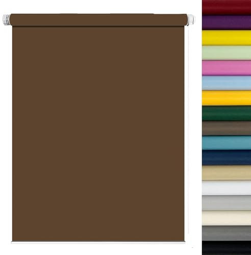 Verdunklungsrollo ohne Bohren Klemmfix 55 x 120 cm Sichtschutz und Sonnenschutz Fensterrollo Seitenzugrollo Wandmontage für Fenster ohne Bohren, Braun
