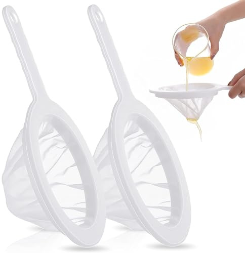 smartelf 2 Stück Sieb Fein, 100/400 Mesh Mesh Ultrafeines Trichterfilter, Feines Sieb, Nylon Sieb, Mit Rand Und Bequemen Rutschfesten Griffen für die Filterung von Saft Milch Sojamilch und Kaffee