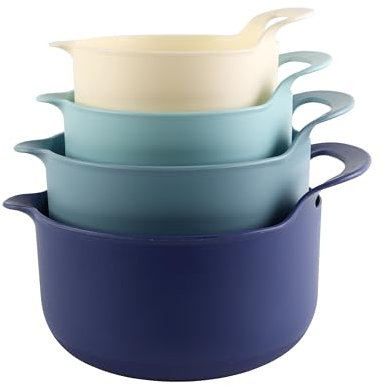 COOK WITH COLOR Lot de 4 bols mélangeurs antidérapants en plastique avec becs verseurs et poignées, marquages de mesure (bleu)