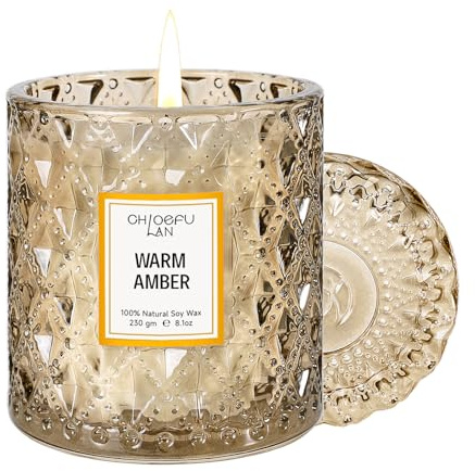 Chloefu LAN Amber Candles, Luxury Candle for Home Scented, Long Burning Time, Holiday Gifts, All Natural Soy Wax Decorative Candles, Scented Candle Gifts for Men&Women, 8.1oz