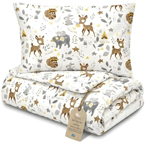 Totsy Baby Trapunta per bambino cotone 90x120 - piumono culla neonato set Imbottitura per piumone 90 x 120 cm con cuscino 40 x 60 cm per ragazzi e ragazze Oeko-Tex Cervo