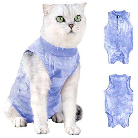 Traje de Recuperación Quirúrgica para Gatos, Body Gatos Postoperatorio Después de la Cirugía, Ropa Chaleco Médico para Gatos, Collar Electrónico Alternativa para Esterilización Destete (Azul, M)