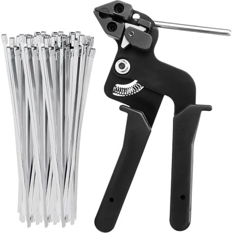 Pistolet à Attache en Acier Inoxydable, Outil D'attache de Câble avec 100 Pièces Serre-Câbles Inox Electriques (200mm×4,6mm), Outil pour Serre-Câbles en Acier Inox, Serre Cable Acier Pince Collier