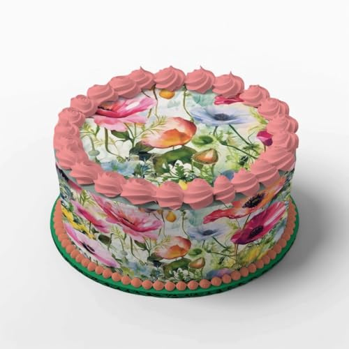 Tortendeko-Set Blumenwiese Bestehend aus 4 Tortenbändern und 1 Tortenaufleger aus Fondant Tortenbänder und Tortenaufleger essbar Essbare Tortendeko Geburtstagstorte, Hochzeit