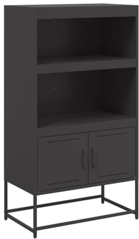 vidaXL Highboard, Hochschrank mit Stauraum Tür, Kommode für Wohnzimmer Schlafzimmer, Sideboard Beistellschrank, Industrie-Stil, Schwarz Stahl
