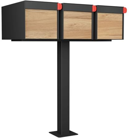 Boîte aux lettres américaine Big Americano for Three en noir avec façade décorative en bois