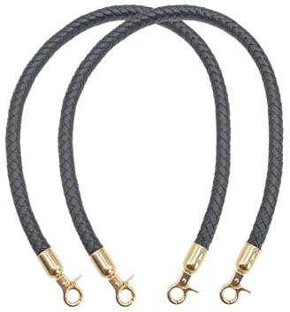 TUKEVA 2 Stück 60cm Geflochtene Taschengriffe Taschenhenkel Leder Lederriemen für Taschen Taschenhenkel Mit Karabiner für Selbstgemachte Handgefertigte Oder als Ersatzriemen Alte Taschen (Schwarz, L)