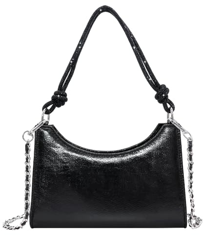 Milisente Damen Clutch Elegante Abendtasche mit Glitzer Crossbody Hobo | Schultertasche, Handtasche,kurzer Strass-Tragegurt, Reißverschluss, Hochzeit, festliche