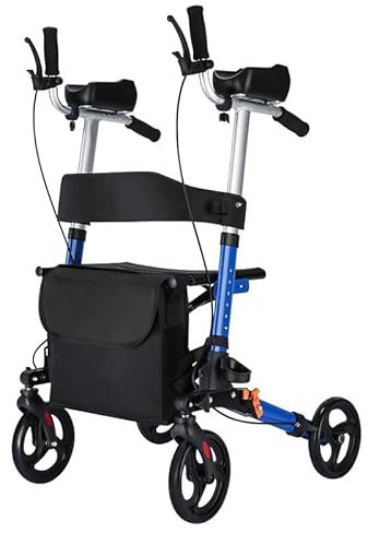 R2 Rollator Faltbar und Leicht mit Sitz, Rollatoren Schmal für Wohnung, Gehhilfe Rollator für Senioren Klappbar, ausgestattet mit verstellbaren Unterarmauflagen, belastbar bis 100 kg, 5 Jahre Support