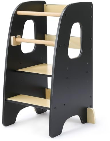 Ezebaby Tour d'apprentissage pour Enfants, Tour d'apprentissage 3 Hauteurs Réglables, Tour d'observation Enfant Montessori, Tour Eveil Bébé en Bois (Noir)
