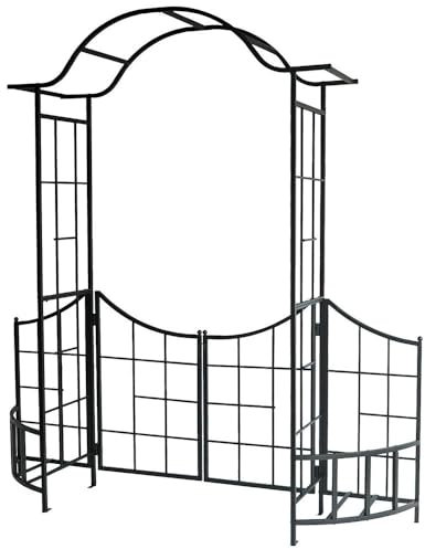Gartenbogen mit Pflanzkästen und Tor,Rosenbogen für Kletterpflanzen Metall Rankbogen Hochleistungs Garten-Pergola für Hinterhof,Terrasse