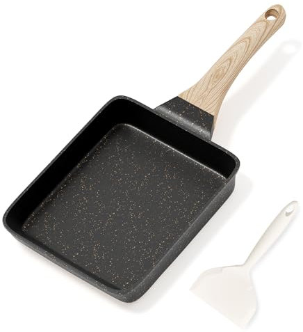 RIOVARM Induzione Tamagoyaki Padella per frittate, Antiaderente Padella per uova con rivestimento in granito, Padella piccola senza PFOA, Padella per pancake per la colazione, Padella da campeggio
