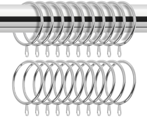 20 Pack 45mm Silver Metal Curtain Rings Heavy Duty Curtain Pole Rings Large Rail Hanging Ring with Fixed Eyelets for Curtains Poles,Shower Rods and Drapery (45mm Internal Diameter) | Heavy Duty 45mm Internal Diameter Curtain Pole Rings for Curtain Poles, Shower Rods and Drapery