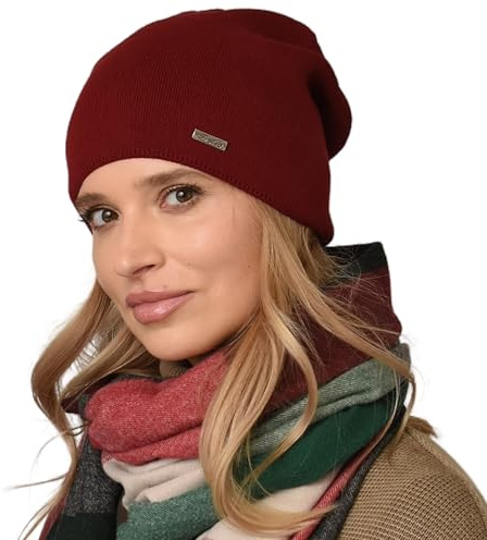 Alur Mütze Damen Beanie Wintermütze Strickmütze - Warme Elastisch Elegant Winter Mütze EKO - Weiches Garn Stilvoll Universell Warm (Rotwein)