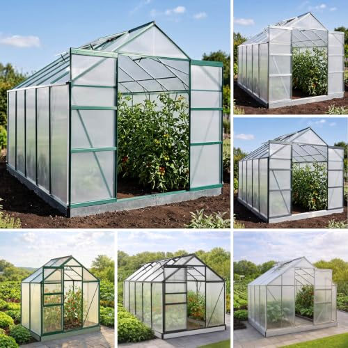 BRAST Gewächshaus Aluminium mit Fundament | TÜV geprüft | 42 Modelle | 130x190x195cm - 490x250x235cm, 6mm Hohlkammerplatten, rostfrei wetterfest temperaturbeständig | 310x250x235cm Grün