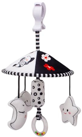 Baby Rasseln Spielzeug Baby Kinderwagen Hängespielzeug, Greifling zum Rasseln mit Glocke Hängen Babyspielzeug Kontrast Schwarz Weiss Baby Kinderwagen Spielzeug Plüsch Kinderwagen Spielzeug