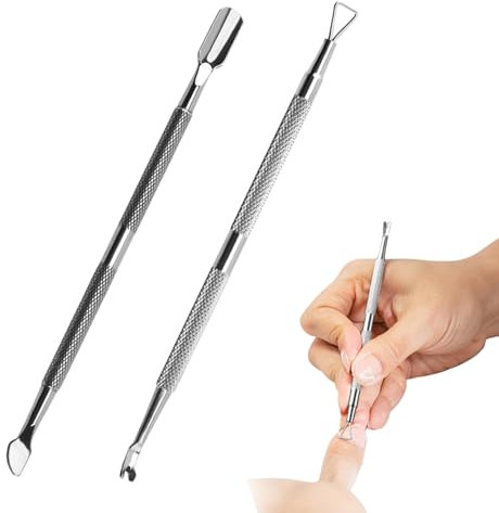 Nagelhautschieber und Nagellackschaber, 2 Stück Nagelhautschieber Werkzeug Kit doppelseitige Nagelschieber und Unternagelreiniger für Maniküre und Pediküre - Silber