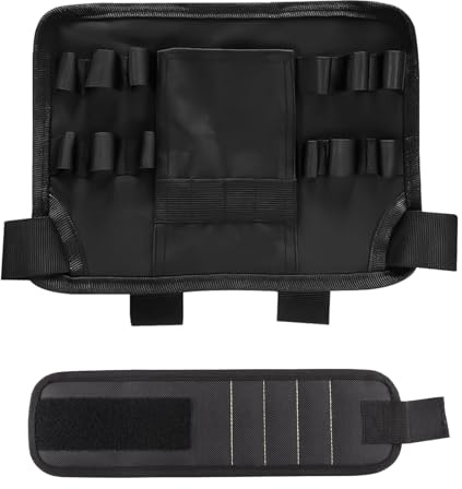 Yeria Men's Tool Belt Set, Magnetic Tool Bag Belt with 14 Pockets and Man Magnetic Bracelet, Removable and Adjustable Tool Bag for Electricians, Carpenters, Construction Workers (DS00302-A)