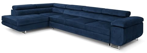COMFORTINO FURNITURE Ecksofa mit Schlaffunktion PASTI XL L-Form, Sofa Couch mit Bettkasten, Couch Eckcouch, Schlafsofa für Wohnzimmer Couch mit Schlaffunktion (Blau, Ottomane Links)
