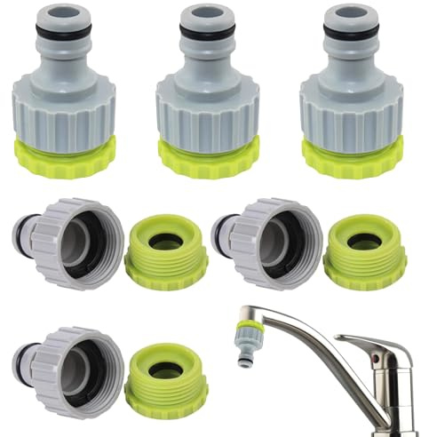 6er Set Wasserhahn Adapter Gartenschlauch Anschluss - 1/2 Zoll & 3/4 Zoll Hahnverbinder aus ABS - Robuster Schlauchadapter für Gartenbewässerung & Autowäsche - Schlauchanschluss Set