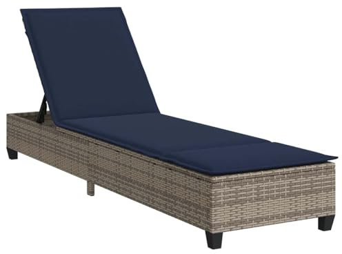 vidaXL Sonnenliege mit Auflagen Grau 55x200x25,5cm Poly Rattan, Gartenliege, Sonnenbett, Chaiselongue, Relaxliege, Tagesbett, Lounge Bett, Gartenbett