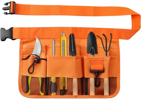 Geboor Gardening Tool Waist Bag Belt Heavy Duty Oxford Tool Apron with 7 Pockets of Different Sizes and Depth (Orange)