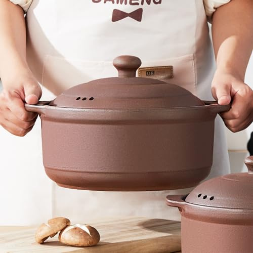 Cazuela de terracota natural con tapas, ollas de arcilla para cocinar, ollas de arroz de barro sin esmaltar (UpgradeT1-1QT)