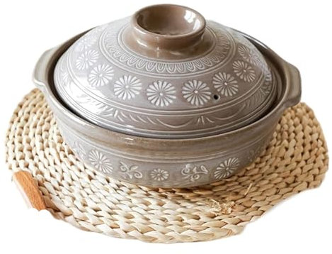 casseruola, Pentola Calda In Ceramica, Casseruola Resistente Al Calore Con Coperchio, Pentola Rotonda In Terracotta In Gres, Cuociriso for Umori Di Stufato(1.5L)