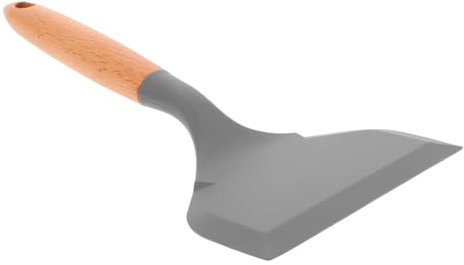 Hemobllo Wide Silicone Spatula for Tamagoyaki and Omelettes, Non-Stick Flat Meat and Fish Fry Silicone Turner Wooden Handle, Grey Kitchen Cooking Utensil for Frying and Serving