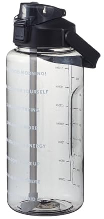 FSLLWGWG Trinkflasche,Wasserflasche 2 Liter Tragbarer Sport-wasserbecher Großvolumige Wasserflasche,Trinkflasche mit Strohhalm für Die Fahrrad, Outdoor, Schule, Gym (Black)