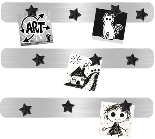 DUJEQM Magnettafel Memotafel - 3 Stück Selbstklebende Magnetleiste & Magnetstreifen, Memoboard, Pinnwand Küche, Magnetboard für Büro, Home mit 10 Black Magnete, Edelstahl Magnetband für Kalender Fotos