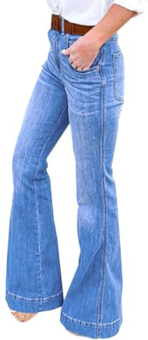 Pantalones de mezclilla acampanados extra largos para mujer, pantalones relajados de pierna ancha, pantalones rectos, ajustados, clásicos, casuales, de algodón, elásticos, con bolsillos, pantalones