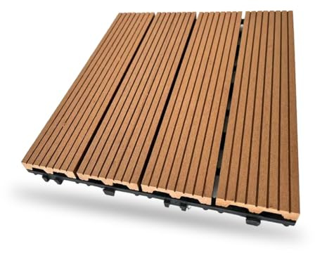 Baldosas Madera Composite WPC Terraza Patio Jardin Porche Ext e Int - Antideslizantes Robustas Texturizadas - 11 unidades (1m²) 30x30x2,5 Marron Capuchino