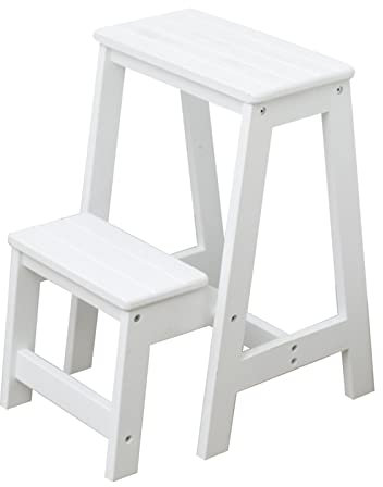 OZBME Escabeau en Bois Pliable Multifonction avec 2 tabourets, antidérapant, pour intérieur et extérieur, capacité de Charge de 150 kg, Blanc