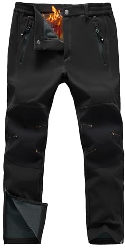Rdruko Men's Snow Ski Pants Waterproof Insulated Fleece Lined Snowboard Winter Hiking Camping Pant with Zipper Bottom Leg, Black, 36