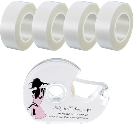 5 Rollen Doppelseitiges Klebeband Für Kleidung, Doppelseitig Transparentes Body Brust Tape Stoffklebeband Mit 1 Spender Für Den Körper BH Träger Kleid Damen Bekleidung Zubehör