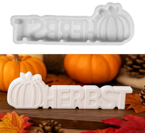 Silikonformen Gießformen Herbst, Silikonform Kürbis mit Buchstaben ‘Herbst’ Gießformen Silikon Herbst Gips zum Gießen Kürbis Silikonform Halloween Giessformen Silikon Halloween