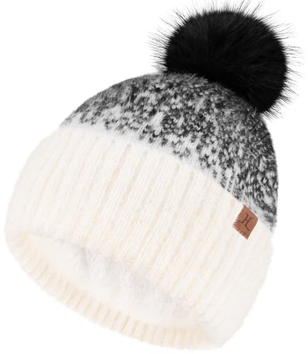 Bequemer Laden Mujer Gorro Termico Degradado Gorro Invierno con Pompon | Preciosas Tejido Gorro Invierno Mujer Talla Unica Gorro Nieve con Forro Polar para Navidad Regalos Trabajo Senderismo Deporte