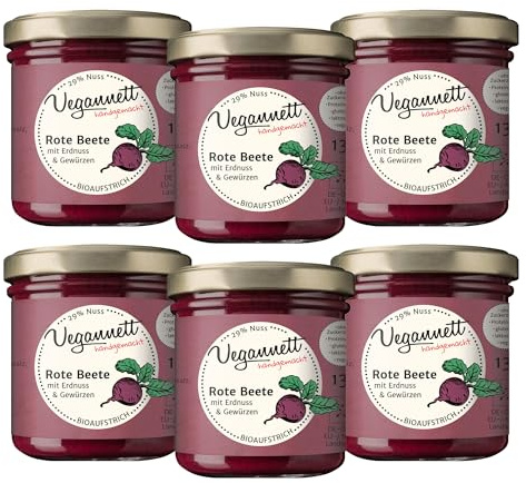 Vegannett Bio Brotaufstrich 6x 135g - Rote Beete mit Erdnuss - vegan, glutenfrei, laktosefrei und „ohne Zuckerzusatz“ enthält von Natur aus Zucker