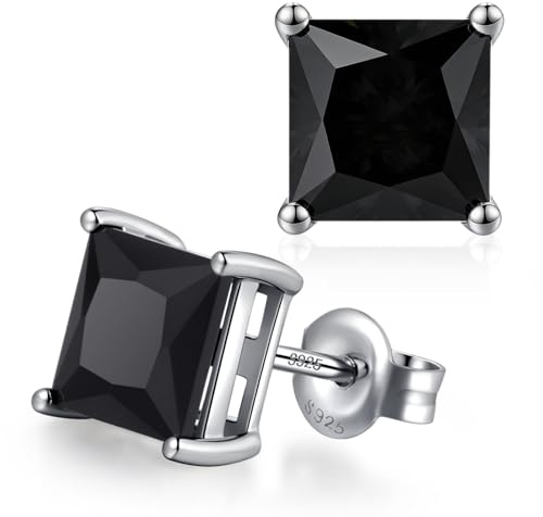 Orecchini a Bottone Zirconi Cubici in Argento Sterling 925 Diamanti Simulati Ipoallergenici Orecchini Nero Rotondi CZ Piercing Cartilagine Gioielli Regali per Donne Uomini 6 mm