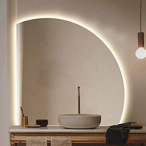 Specchio da bagno a mezzaluna dimmerabile, anti-appannamento, elegante, illuminato, per il trucco con riflessi cristallini, ideale per la bellezza quotidiana e la cura della pelle