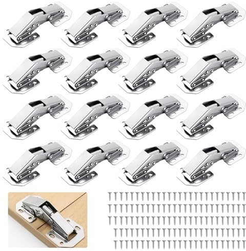 Kitchen Cupboard Hinge, 16 Pcs Wardrobe Door Hinges with Screws, Kitchen Door Cupboard Concealed Hinge, Embedded Furniture Hinges Full Overlay for Bathroom Bedroom Dining Room