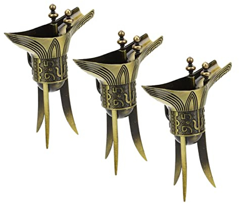 VALICLUD Set 3 Bicchieri Da Vino in Stile Antico Cinese, Tazze Vintage in Metallo Bronzato, Coppe Da Liquore Per Bevande Tradizionali e Decorazioni Da Ufficio