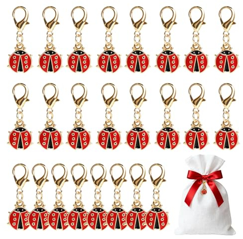 COEKI 24pcs Marienkäfer Schlüsselanhänger Glückbringer Set, Glücksbringer Schlüsselanhänger Glücksanhänger für Abschiedsgeschenk Kinder und Schüler Marienkäfer Deko