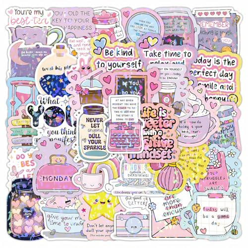 100 Pcs Motivational Stickers for Kindle - Tmlifehy Waterproof Reminders Stickers for Ebook Readers, Scrapbook, Journal, Water Bottles, Laptops, Inspirational Cartoon Stickers Teacher Supplies