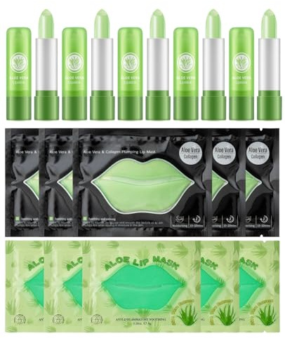 Donvuka 5 Stück Aloe Vera Lippenstift Set, Farbwechsel Aloe Vera Lippenpflege, Lang Anhaltender Moisturising, Wasserfest für Frauen und Mädchen