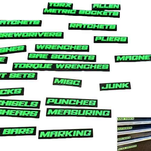 38 st magnetiska etiketter för verktygslådan, 3D-tryckta personliga magnetetiketter, hållbara lätt att klistra och ta bort för garageförvaring, verktygslåda Green Black
