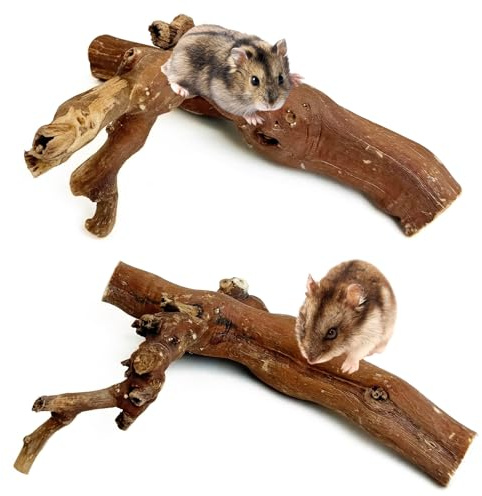 PINVNBY 2 PCS Wooden Hamster Climbing Branches 7.8 in Natural Grapevine Syrian Hamster Chewing Toys Small Animal Habitat Decor Accessories for Gerbils Mice Rat and Dwarf Pets