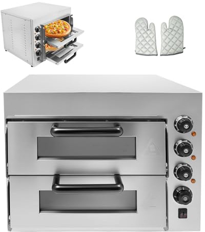 LKHDONG Pizzaofen Elektrisch 2-Etagen Pizza Backofen 3000W Pizzamaker mit Handschuhe, Pizzabackofen Temperatureinstellung 50-350℃ Gastro Steinbackofen
